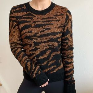 Pam & Gela Metallic Tiger Zebra Print Bronze Gold and Black Sweater Size Small